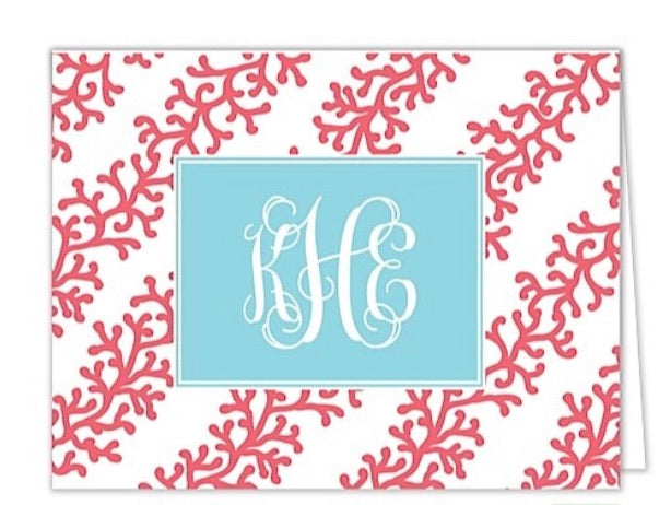 Striped Coral Personalized Folded Notecards
