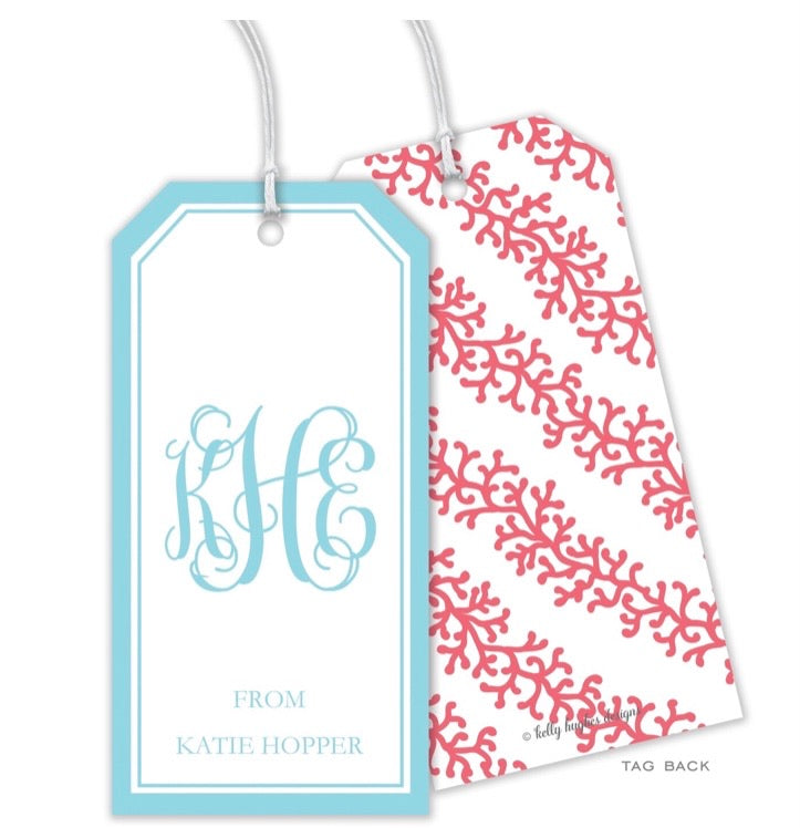 Striped Coral Monogram Personalized Gift Tag
