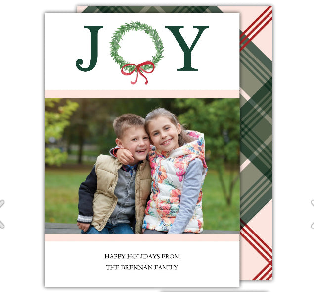 Joy Rose Tartan Holiday Photo Card