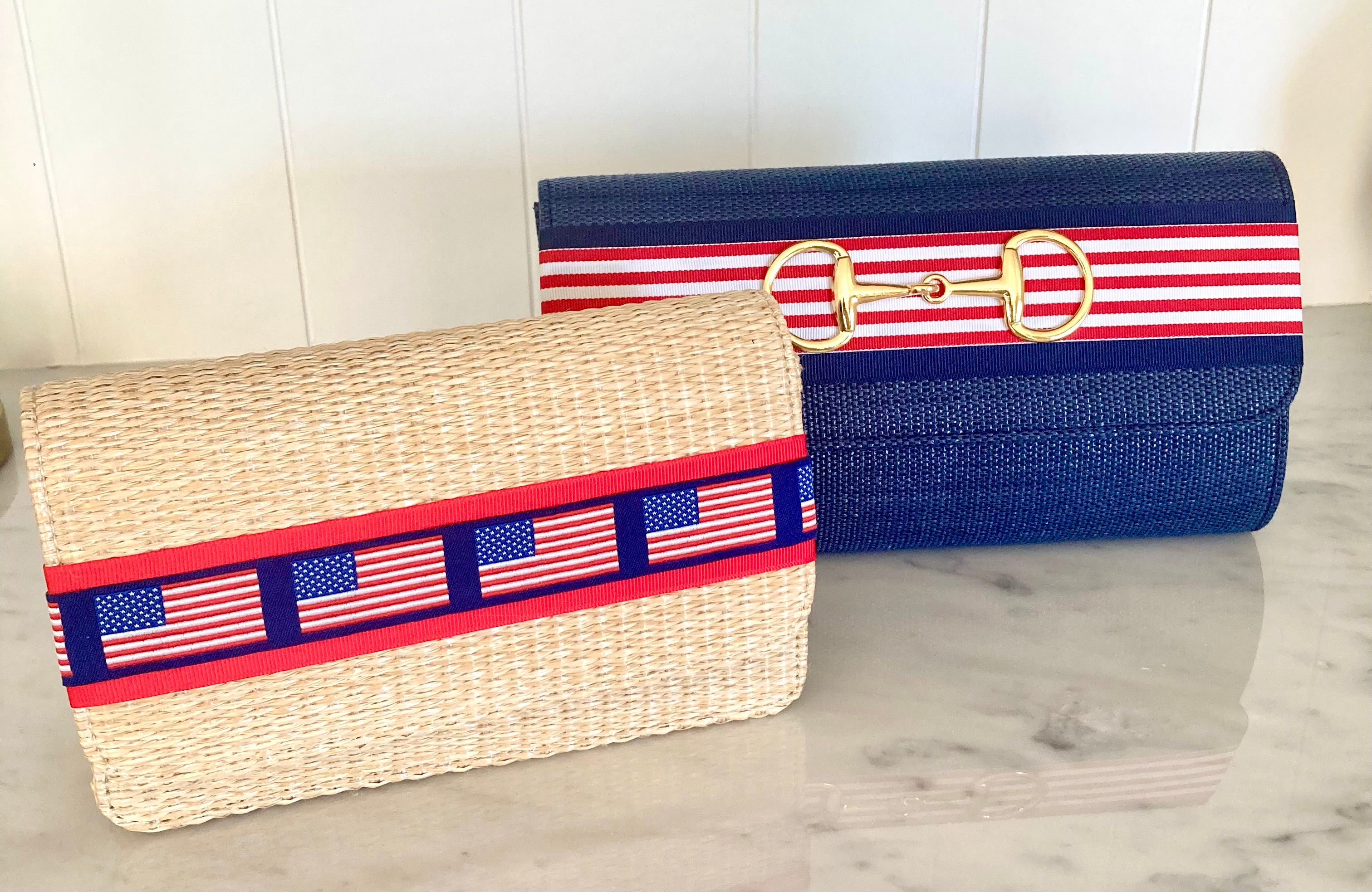 Ruby Americana straw clutch