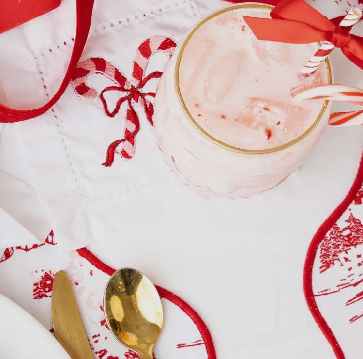 Embroidered Candy Cane Cocktail Napkins