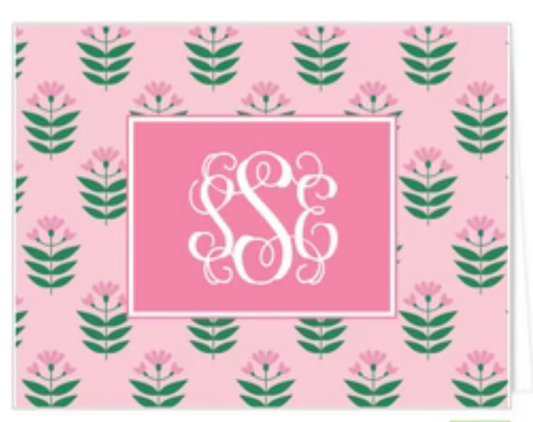 Pink Block Pint  Monogrammed  Personalized Folded Notecards