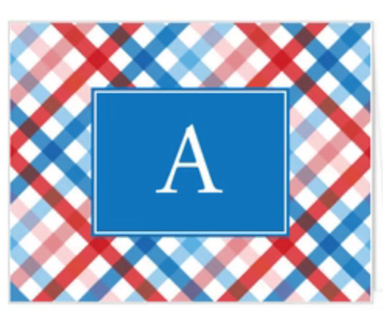 Liberty Plaid Monogrammed  Personalized Folded Notecards