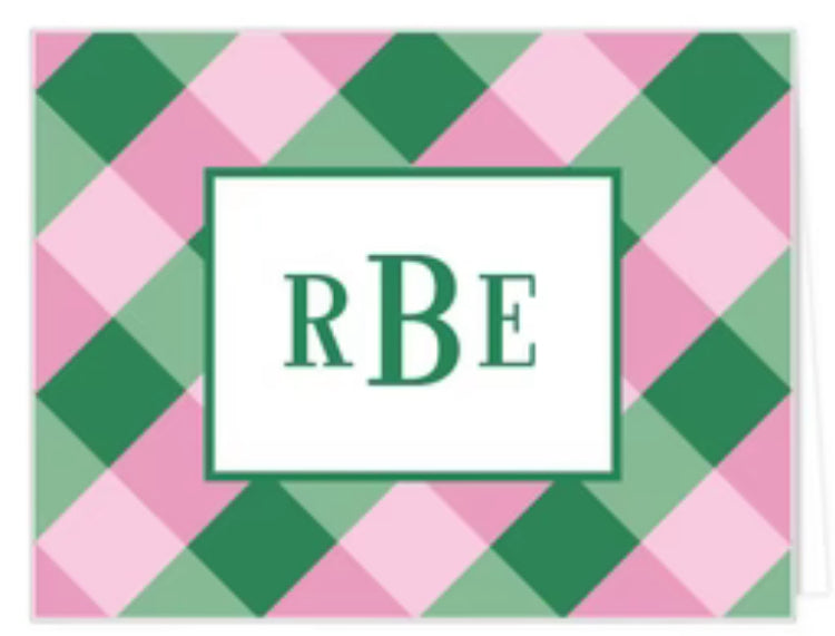 Preppy Check Monogrammed  Personalized Folded Notecards