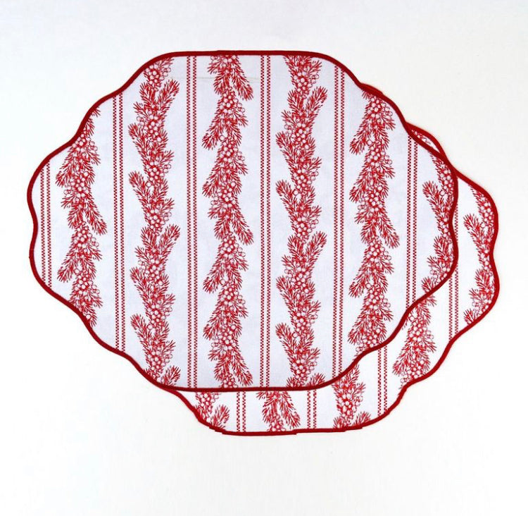Red Christmas Toile Reversible Block Print Placemats