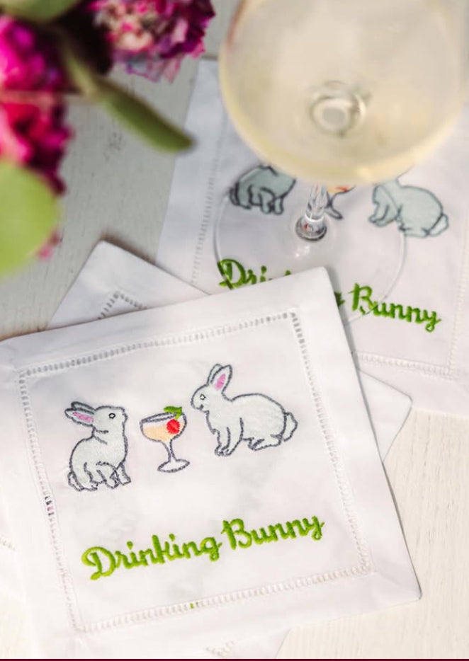 Drinking Bunny Cocktail Hemstitch Napkins