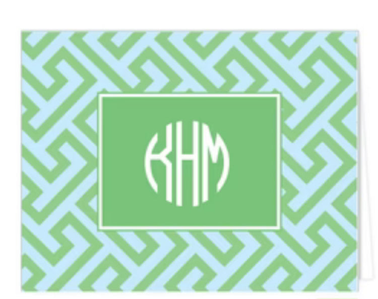 Athens Green Monogrammed  Personalized Folded Notecards