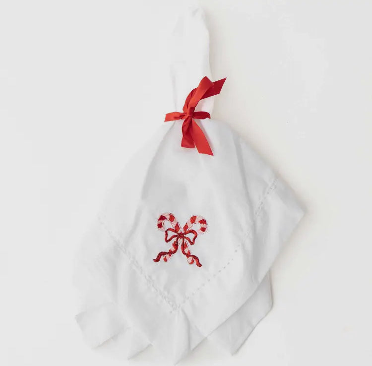 Embroidered Candy Cane Dinner Napkins