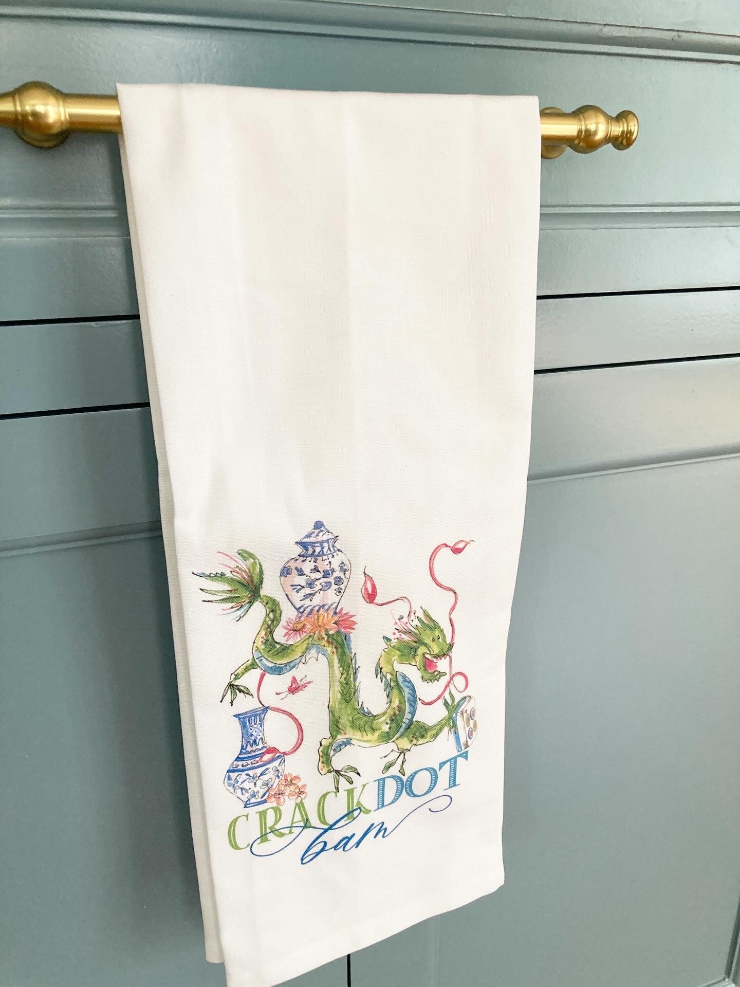 Crack Dot Bam Mahjong Dragon Blue Tea Towel