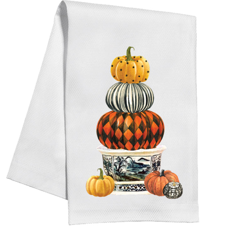 Black Chinoiserie Pot with Pumpkin Trio Kitchen Towel