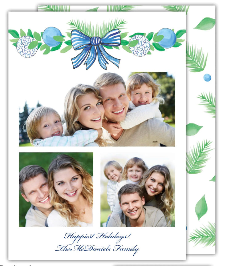 Blue Garland Holiday Photo Card