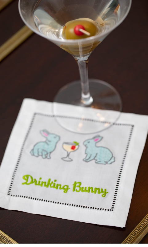 Drinking Bunny Cocktail Hemstitch Napkins