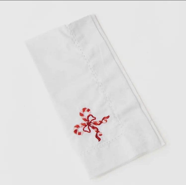 Embroidered Candy Cane Dinner Napkins