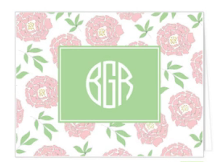 Peony Print Monogrammed  Personalized Folded Notecards