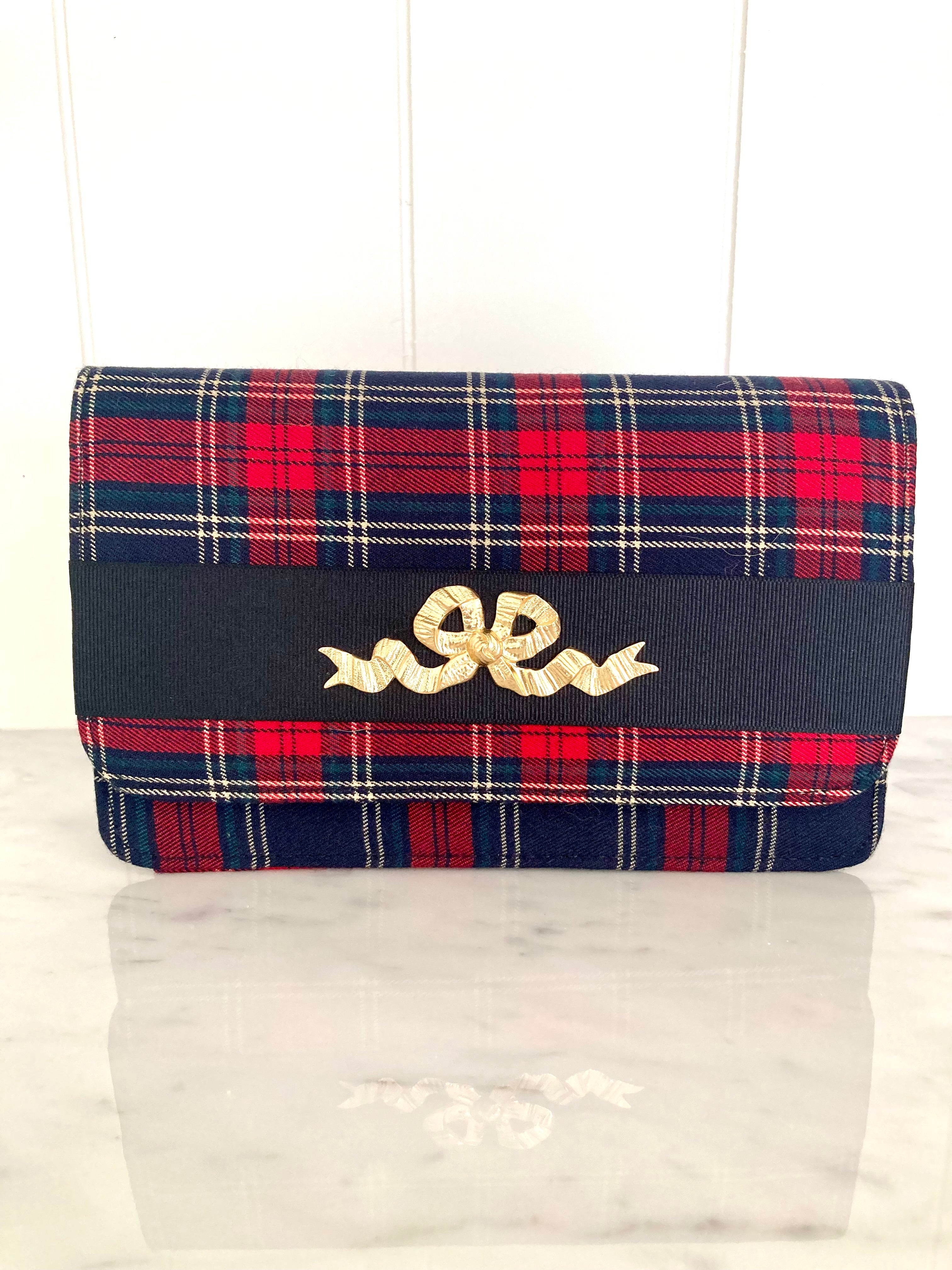 Avery Plaid Clutch with Gold Bow motif