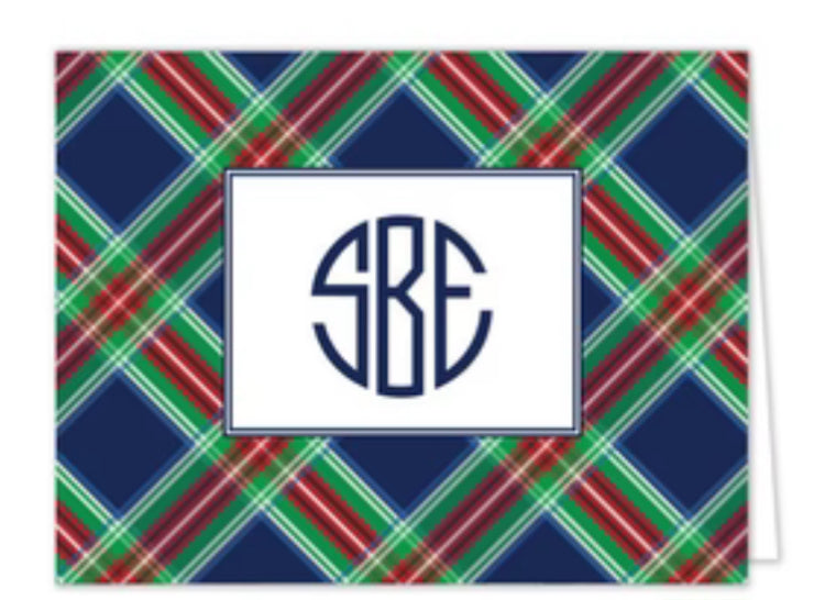 Navy Plaid Monogrammed  Personalized Folded Notecards