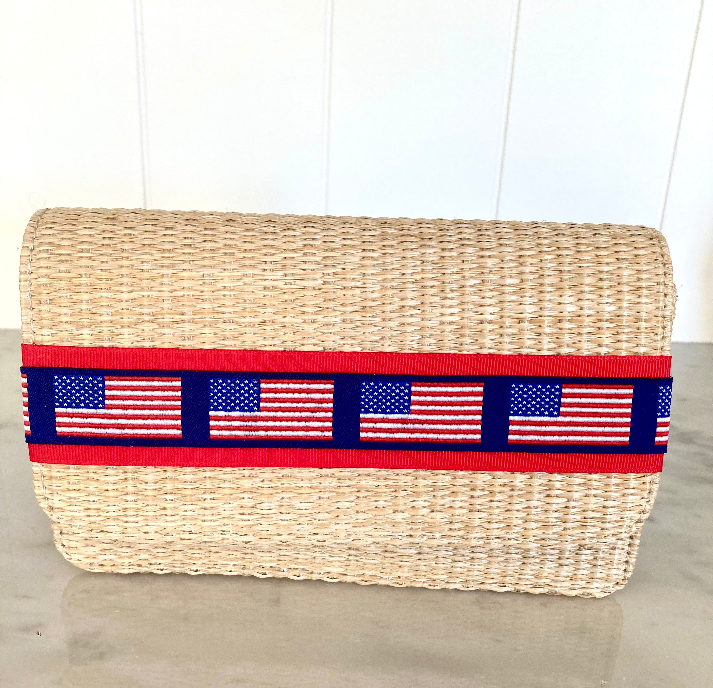 Ruby Americana straw clutch