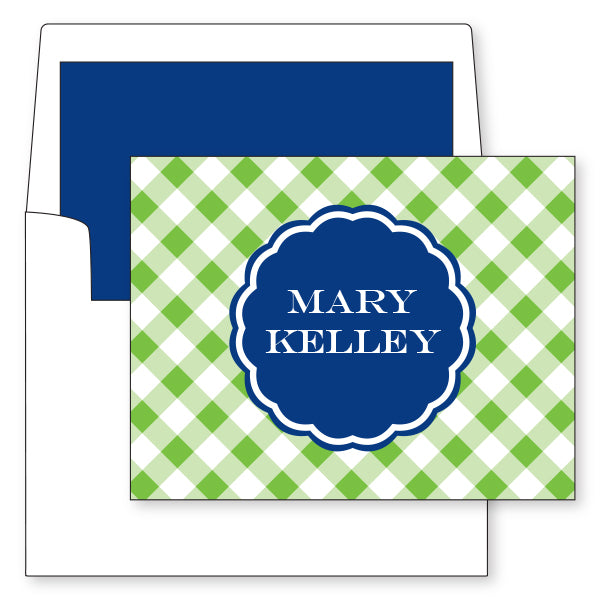Gingham Personalized Folded Card - more colors