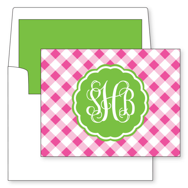 Gingham Personalized Folded Card - more colors