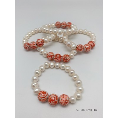 Trinity Orange and White Bead Chinoiserie Bracelet