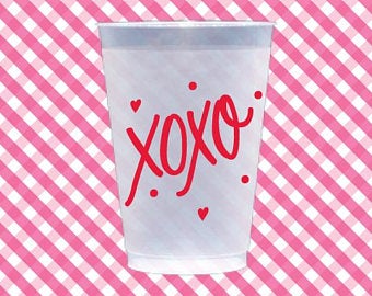 Frosted Plastic  XOXO Red Tumblers