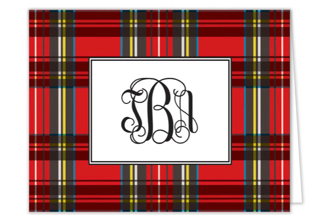 Red Plaid Personalized Folded Notecards