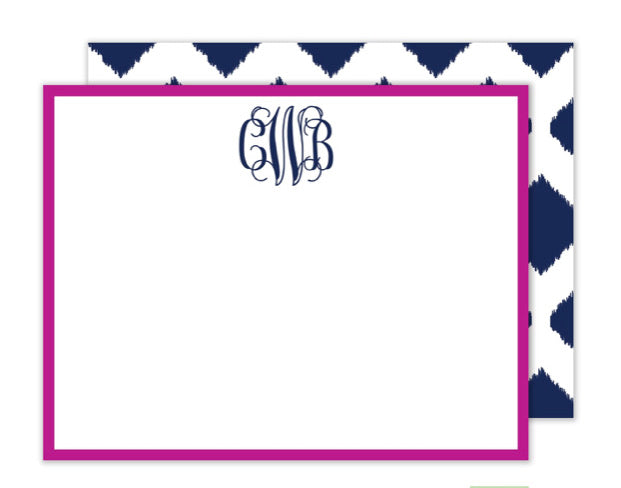 Navy Ikat Personalized Flat Notecards