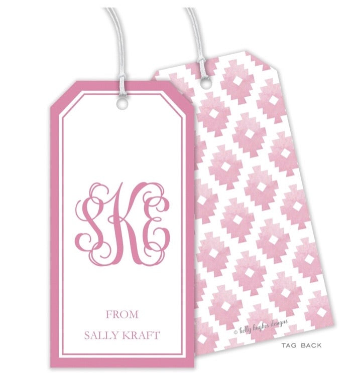 Pink Aztec Monogram Personalized Gift Tag