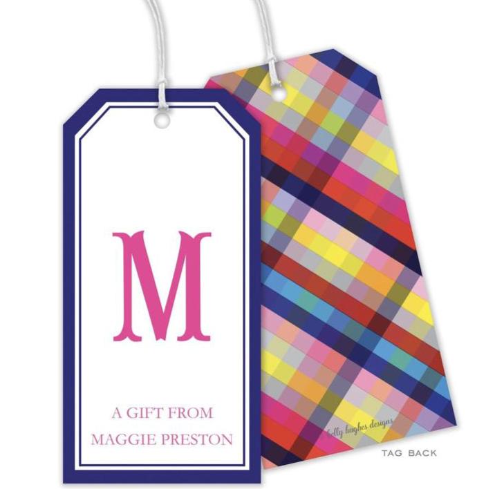 Bright Gingham Monogram Personalized Gift Tag