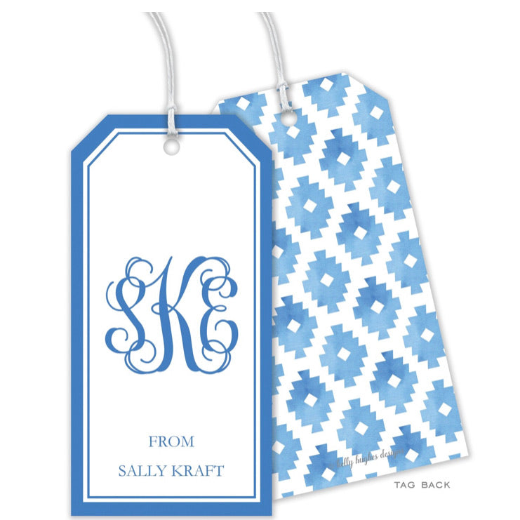Blue Aztec Monogram Personalized Gift Tag