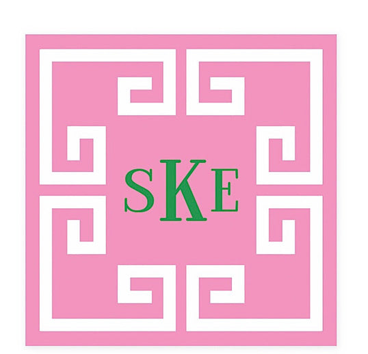 Framed Pink Greek Key Gift Sticker