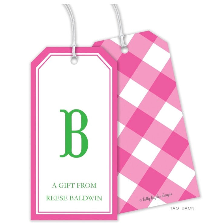 Pink Check Monogram Personalized Gift Tag