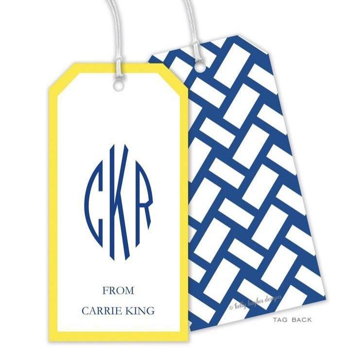 Blue Basketweave Monogram Personalized Gift Tag
