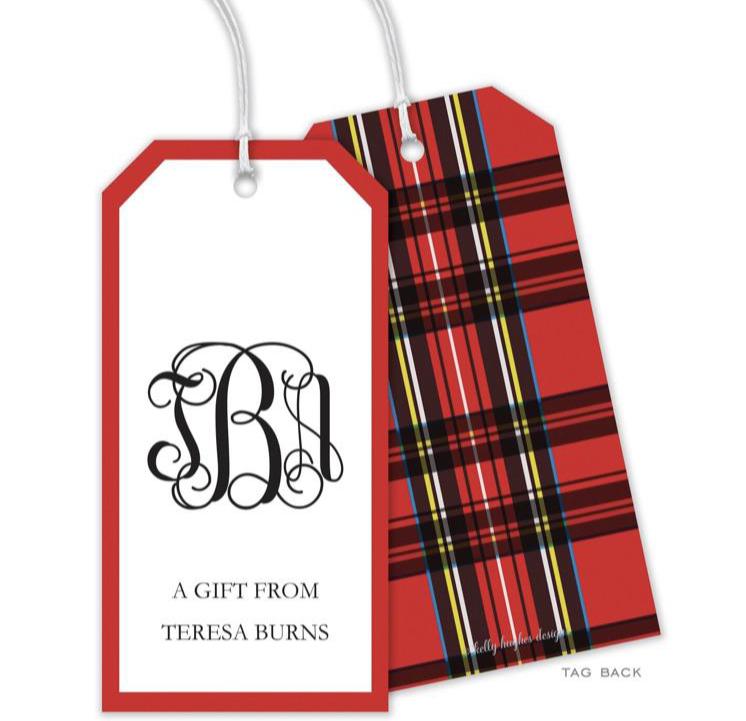Classic Red Plaid Monogram Personalized Gift Tag