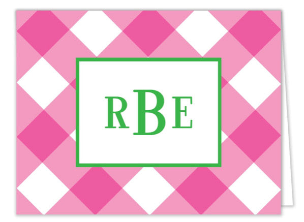 Pink Check Personalized Folded Notecards