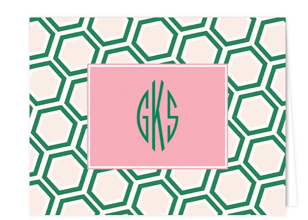 Green Honeycomb Personalized Folded Notecards