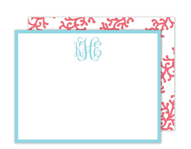 Coral Stripe Personalized Flat Notecards