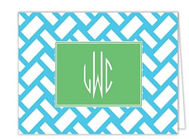 Aqua Basket Weave Personalized Folded Notecards