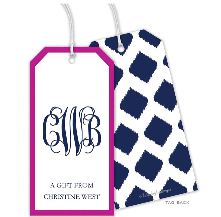 Navy Ikat Monogram Personalized Gift Tag