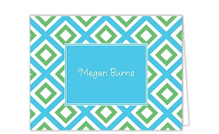 Geo Blue Personalized Folded Notecards
