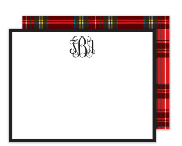 Red Plaid Personalized Flat Notecards