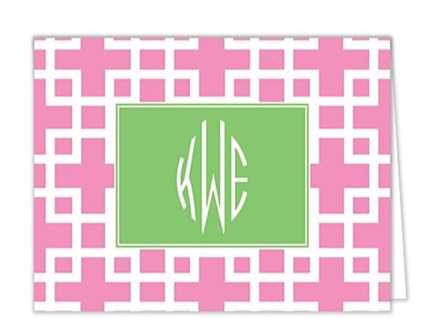 Squared Pink  Personalized Folded Notecards